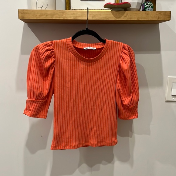 Zara Tops Zara Puff Sleeve Ribbed Top Poshmark